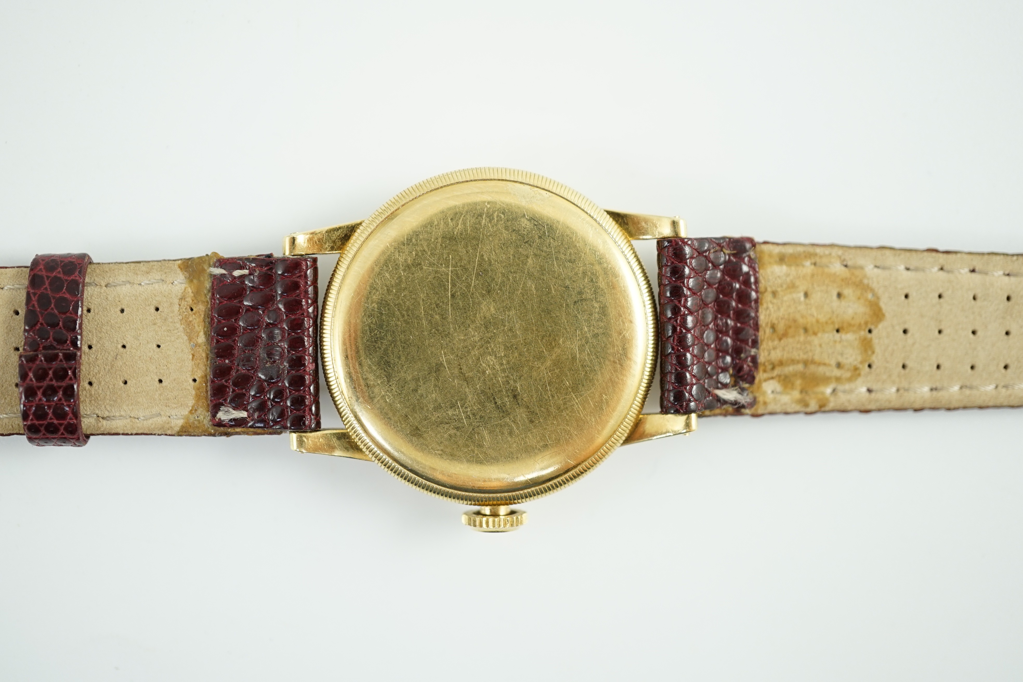 A gentleman's 18ct gold Zenith manual wind wrist watch, on associated leather strap
